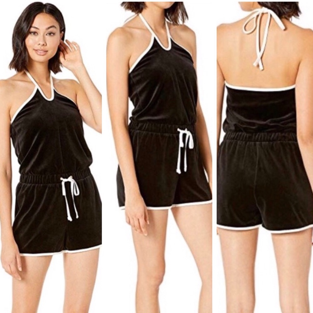 Juicy Couture Solid Velour Track Halter Romper